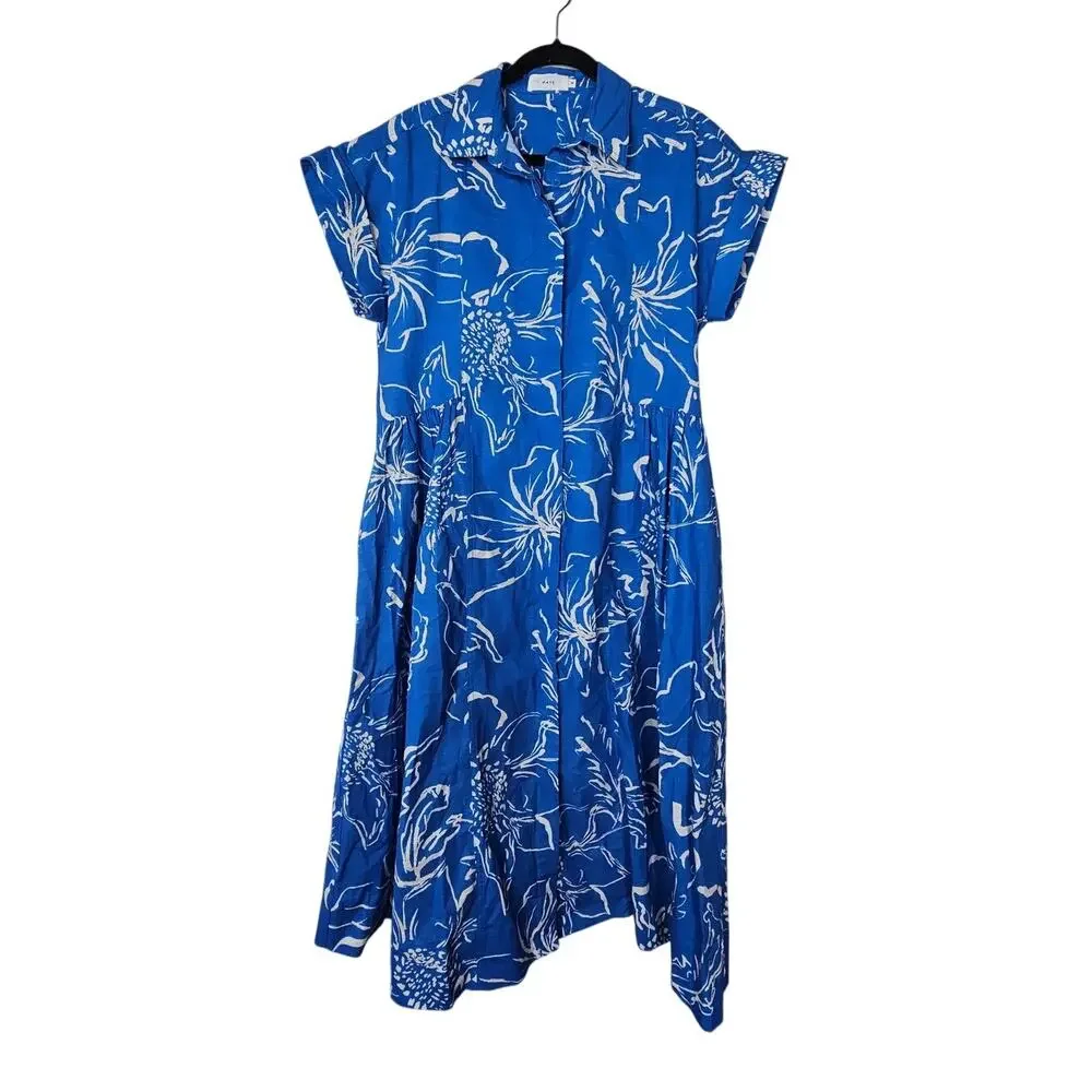 Maye M Margot Shirt Dress Arcadia Print Blue Floral Linen Cotton Coastal Casual